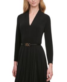 Petite Belted Pleated A-Line Dress