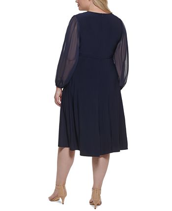 Jessica Howard Plus Size Chiffon-Sleeve Midi Dress & Reviews - Dresses ...