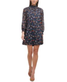 Mixed-Print Balloon-Sleeve Shift Dress