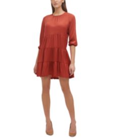 3/4-Sleeve Tiered Shift Dress