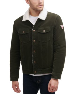 guess men's corduroy jacket with sherpa collar