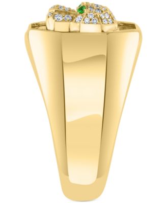 EFFY&reg; Men's Onyx, Diamond (1/4 ct. t.w.) & Tsavorite Accent Panther Ring in  14k Gold