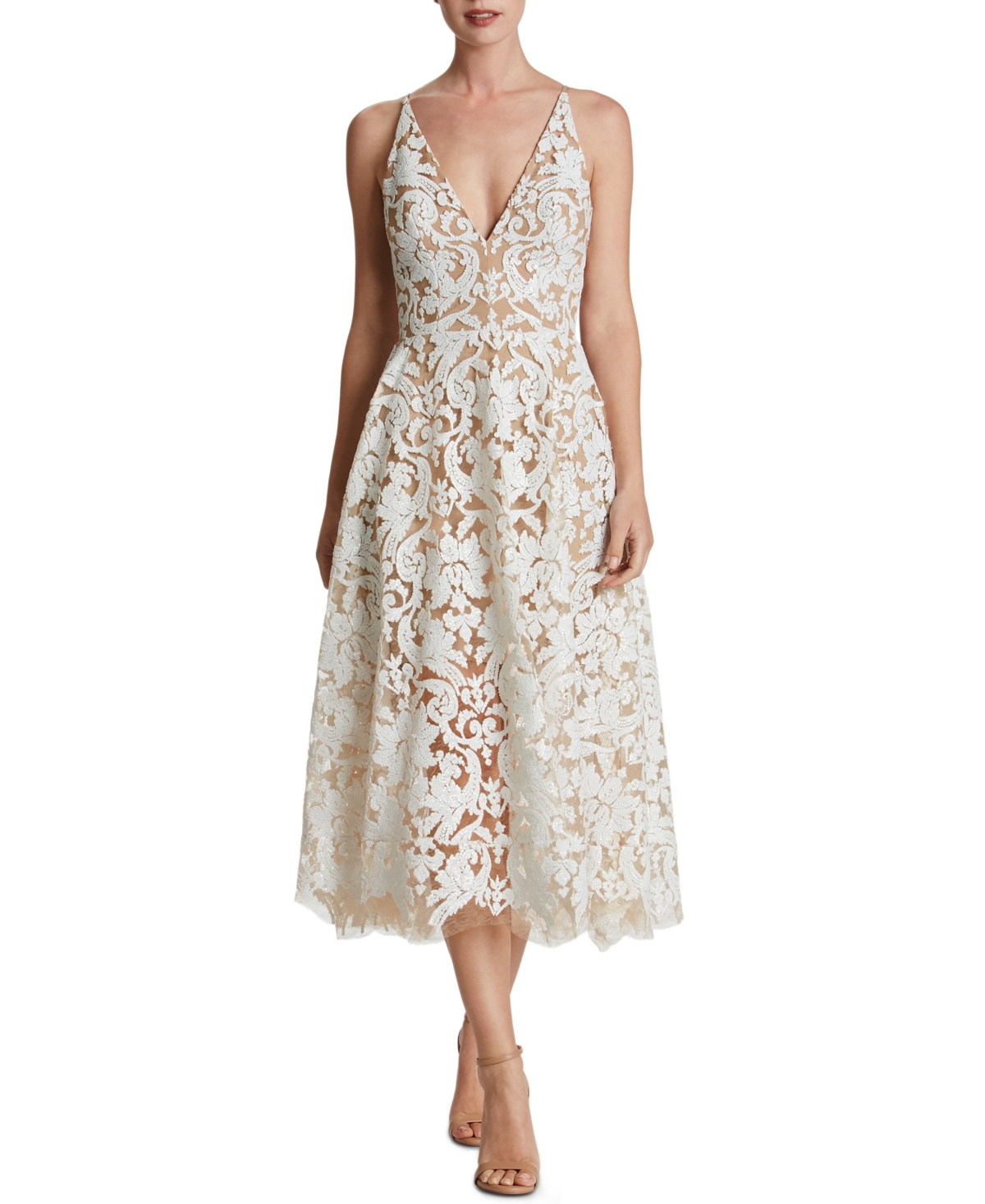 Shop Dress The Population Blair Lace Midi Dress In White,nude