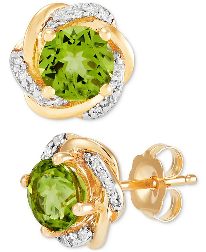 Macy's - Peridot (1-1/10 ct. t.w.) & Diamond (1/10 ct. t.w.) Love Knot Stud Earrings in 14k Gold
