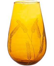 12.25" Hand-Etched Amber Glass Vase