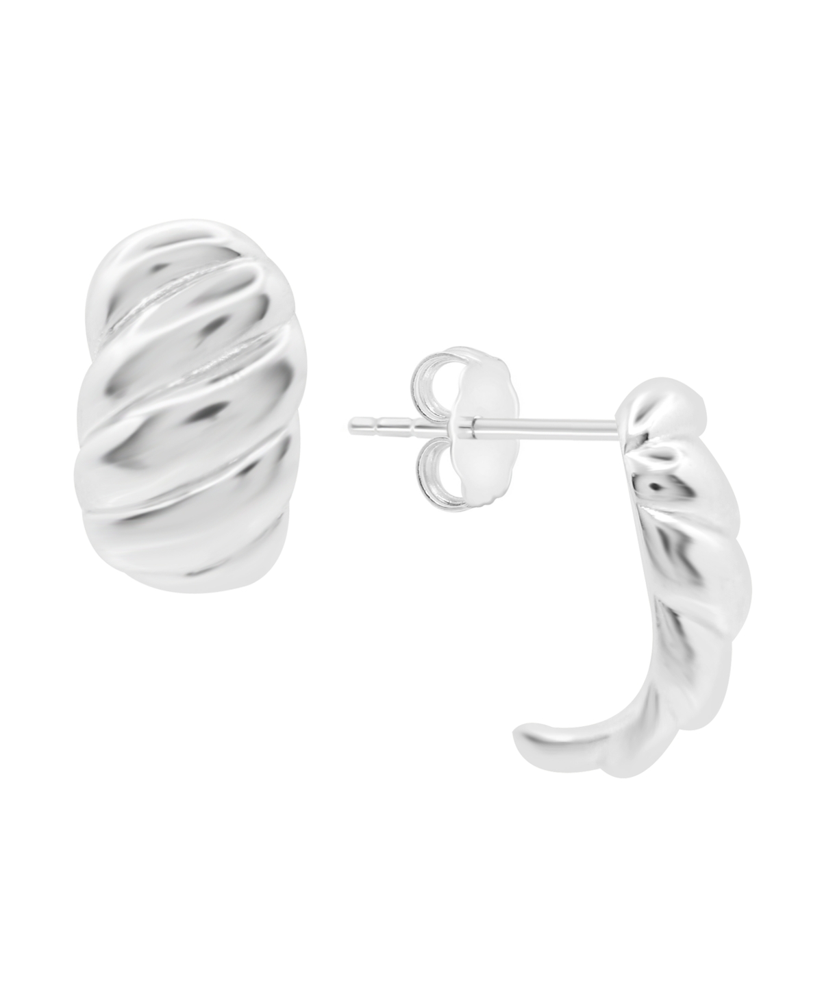 And Now This High Polished Puff Twist J Hoop Post Earring in Silver Plate or Gold Plate - Silver-Tone