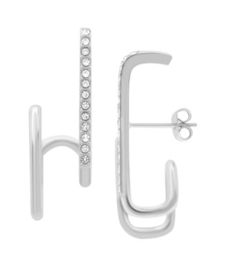 And Now This High Polished Clear Crystal Post Earring, Gold Plate and Silver Plate - Silver-Tone