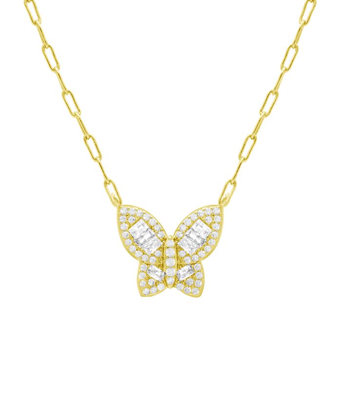 And Now This Cubic Zirconia Butterfly Necklace Gold Plate 16 2