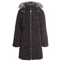 Calvin Klein Toddler Girls Front Pockets Water Resistant Aerial Hooded Jacket (Size: 2T in Black)