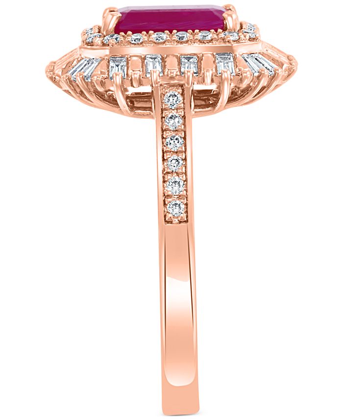 EFFY Collection - Ruby (1-1/2 ct. t.w.) & Diamond (3/8 ct. t.w.) Baguette Halo Ring in 14k Rose Gold