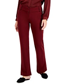 Petite Faux-Leather-Trim Wide-Leg Trousers, Created for Macy's