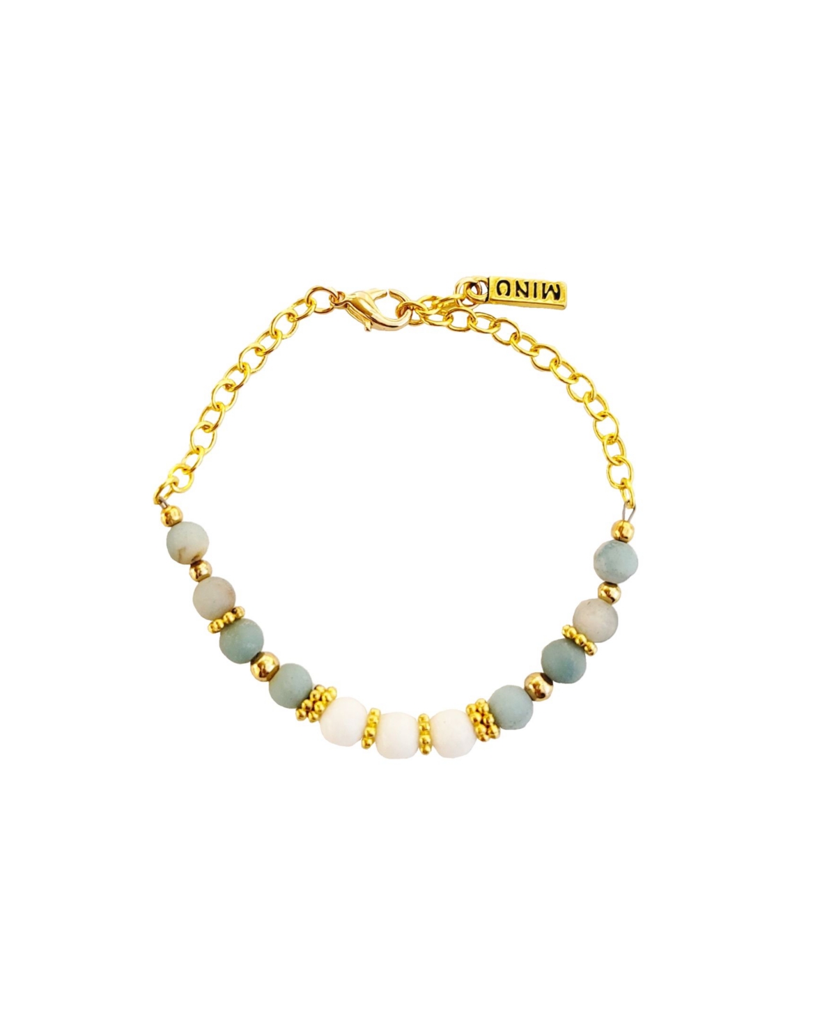 Women's Nurelle Ain Bracelet with Amazonite and White Jade Beads - Gold-tone