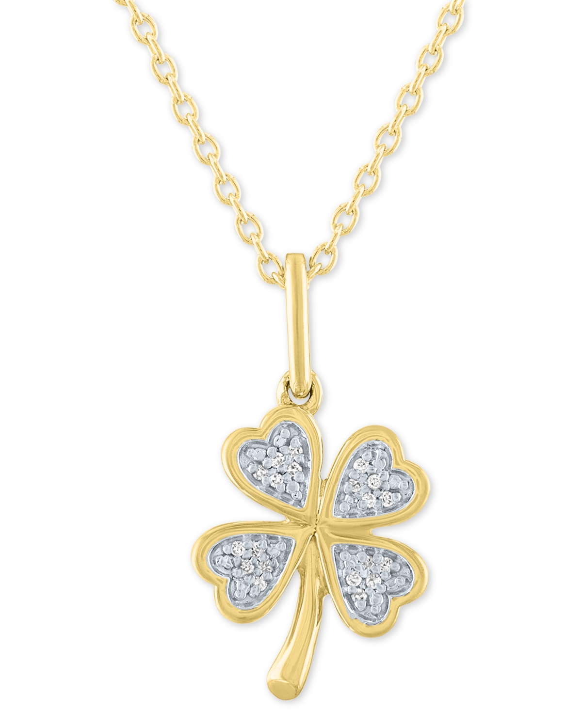 Macy's Diamond Accent Clover Pendant Necklace in 14k Gold-Plated Sterling Silver, 16" + 2" extender