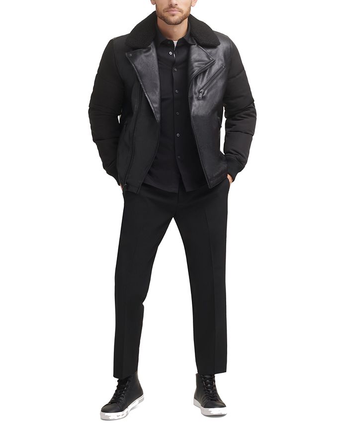 DKNY Men's Mixed Media Motorcycle Jacket Macy's