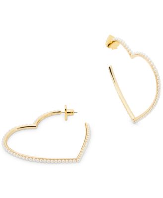 kate spade new york - Gold-Tone Imitation Pearl Heart Medium Hoop Earrings, 1.9"