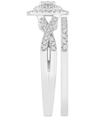 Diamond Cushion Halo Twist Bridal Set (5/8 ct. t.w.) in 14k White Gold