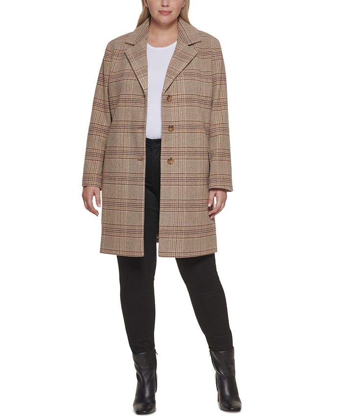 DKNY Plus Size Plaid Walker Coat, Created for Macy's & Reviews - Coats ...