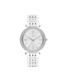 Women's White Tri-Link Ceramic Band with Silver-Tone Watch