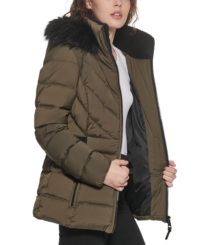 DKNY Women's FauxFurTrim Hooded Puffer Coat & Reviews Coats