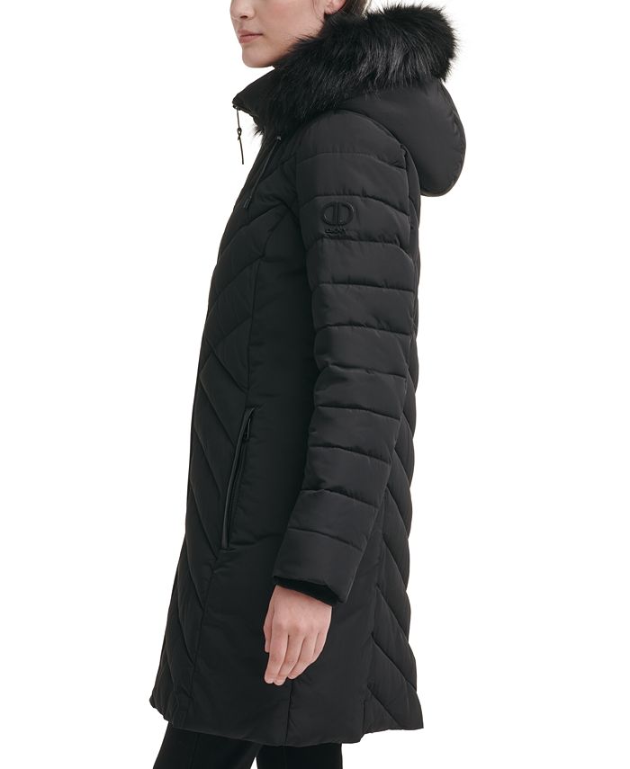 DKNY Women's Faux-Fur-Trim Hooded Puffer Coat & Reviews - Coats ...