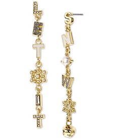 Gold-Tone Pavé & Imitation Pearl Let It Snow Mismatch Linear Drop Earrings, Created for Macy's