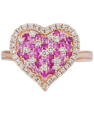 Le Vian Strawberry Ombré® Pink Ombré Ruby (1/2 ct. t.w.) & Nude Diamond (3/8 ct. t.w.) Heart Ring in 14k Rose Gold