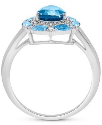 Swiss Blue Topaz (3-3/8 ct. t.w.) & White Topaz (1/6 ct. t.w.) Teardrop Halo Ring in Sterling Silver (Also in Amethyst & Morganite)