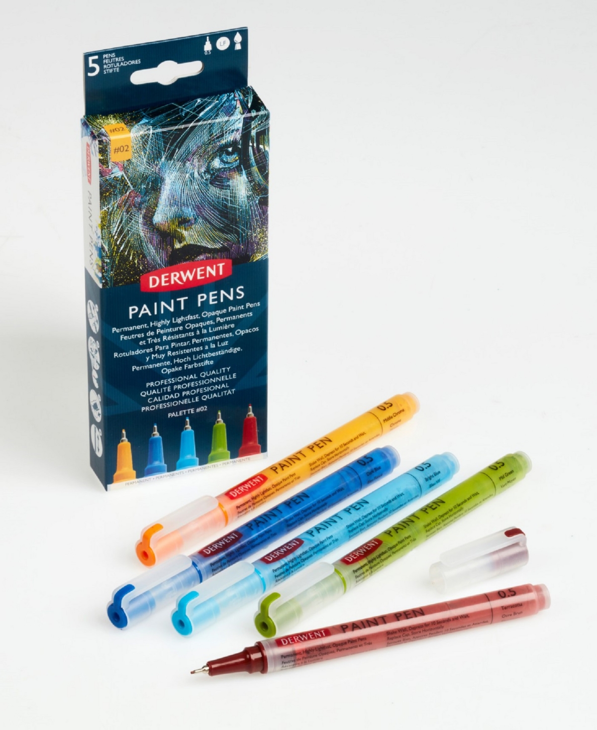 Derwent Paint Pen Palette Set, 5 Pieces - Dark Blue, Bright Blue