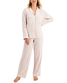Women's Petite Flannel Long Sleeve Notch Collar Pajamas, Created for Macy's