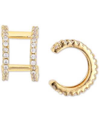 Cubic Zirconia Double Open Row Ear Cuffs in Sterling Silver