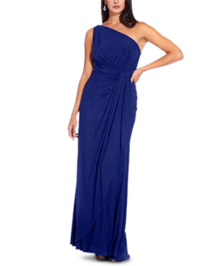 Adrianna Papell One-Shoulder Side-Drape Cascade Matte Jersey Gown - Macy's