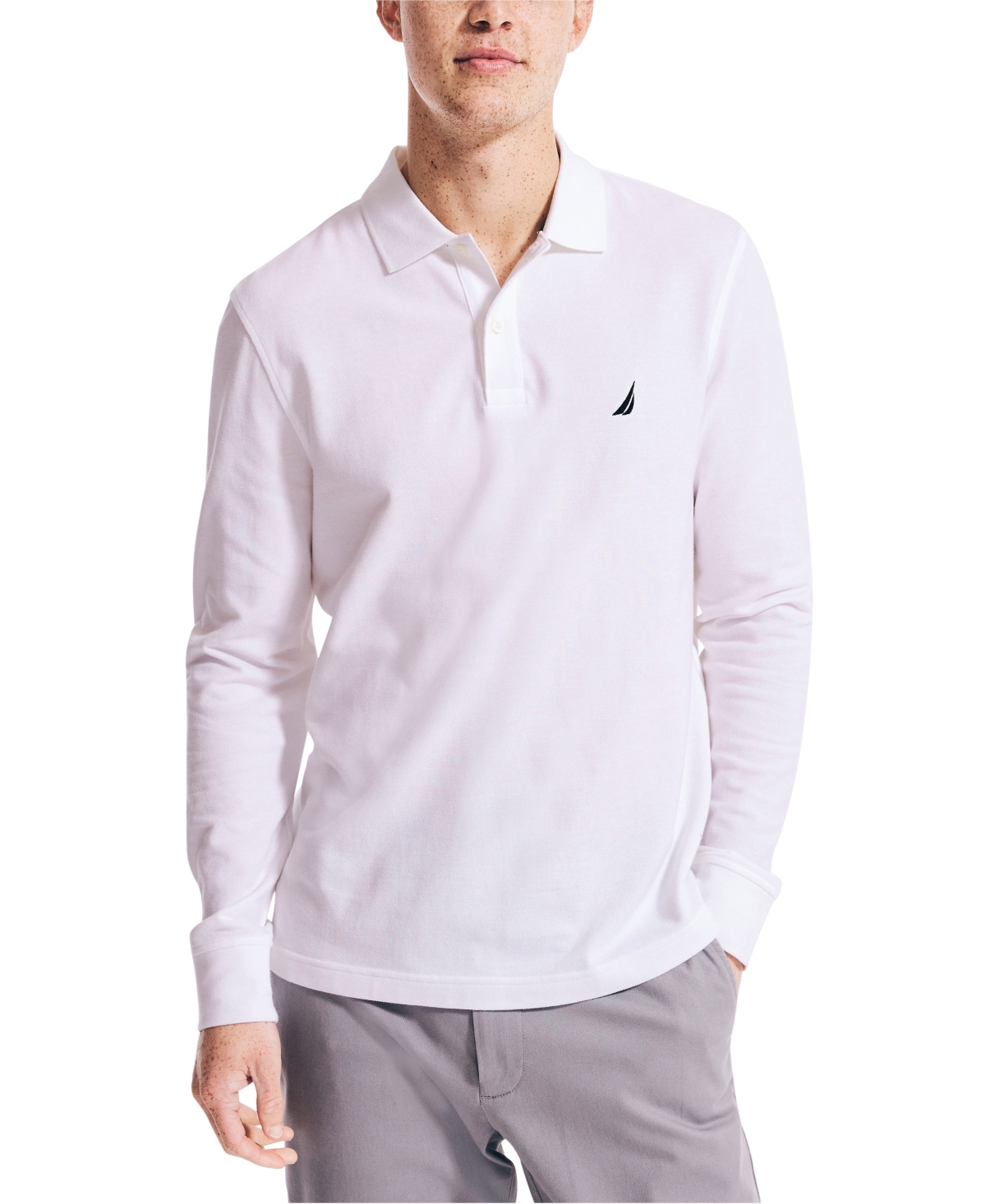 Nautica Men's Classic-fit Long-sleeve Deck Polo Shirt In Bright White ...