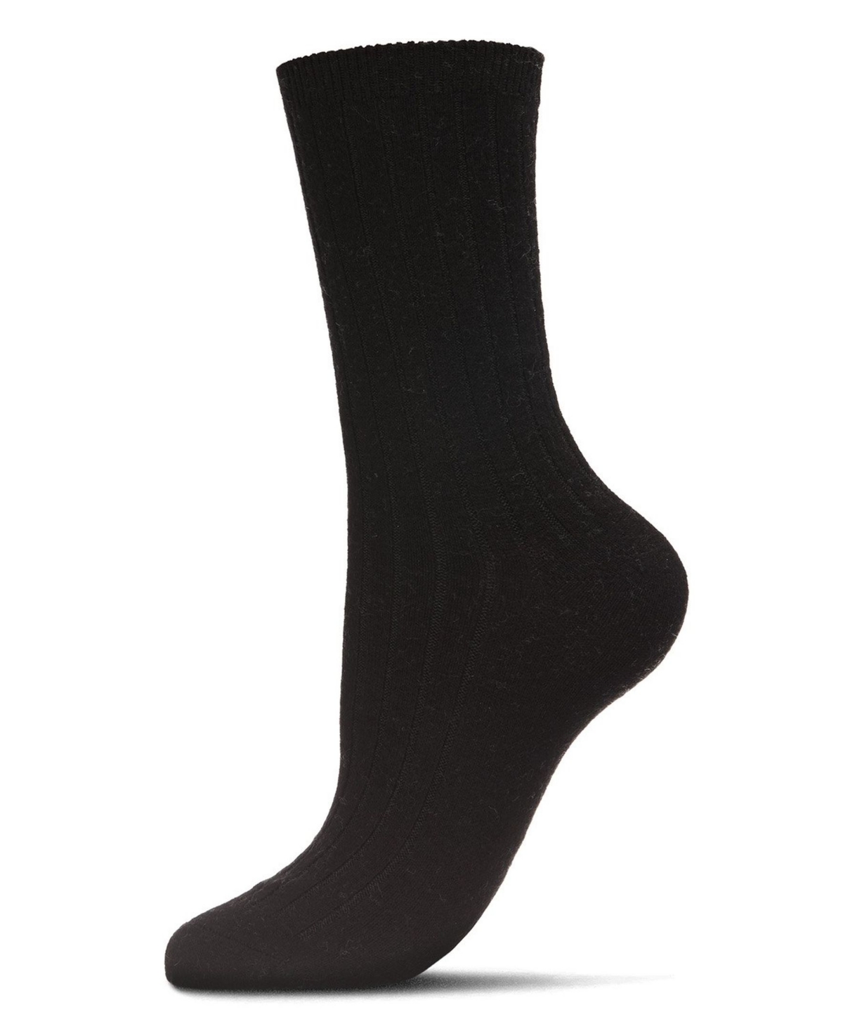 Women's Rib Cashmere Crew Socks - Black