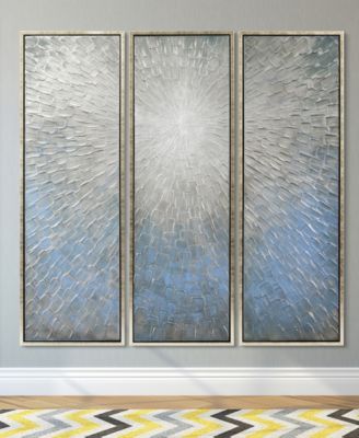 Silver Ice 3-Piece Textured Metallic Hand Painted Wall Art Set by Martin Edwards, 60" x 20" x 1.5"