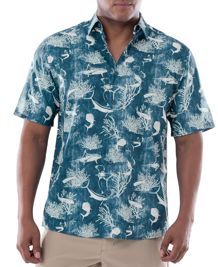 Guy Harvey Short Sleeve Denim Shells Printed Fishing Shirt - Macy's