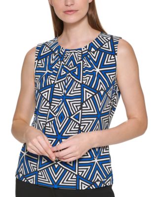 Calvin Klein - Geometric Print Pleat Neck Sleeveless Top
