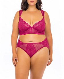 Plus Size Underwire Bra and Matching Panty with Lace and Trellis Mesh Detail