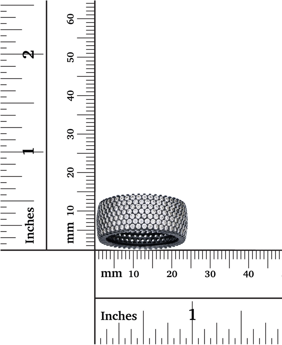 White Cubic Zirconia Micropave Multi Row Eternity Band in 14K Rose, 14K Yellow,or Rhodium Plated Sterling Silver - Black