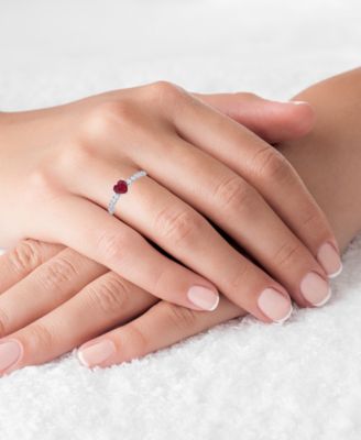 Red, Green, Purple, or White Heart Cubic Zirconia Ring in Rhodium Plated Sterling Silver  