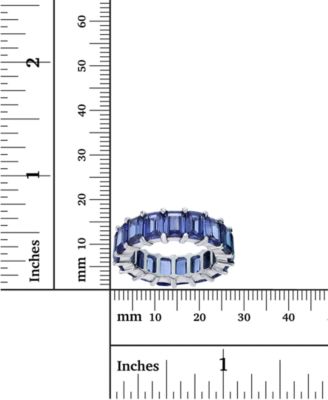 Purple Emerald Cut Cubic Zirconia Eternity Band in Rhodium Plated Sterling Silver