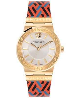 Versace - Women's Swiss Greca Logo Monogram Multicolor Leather Strap Watch 38mm