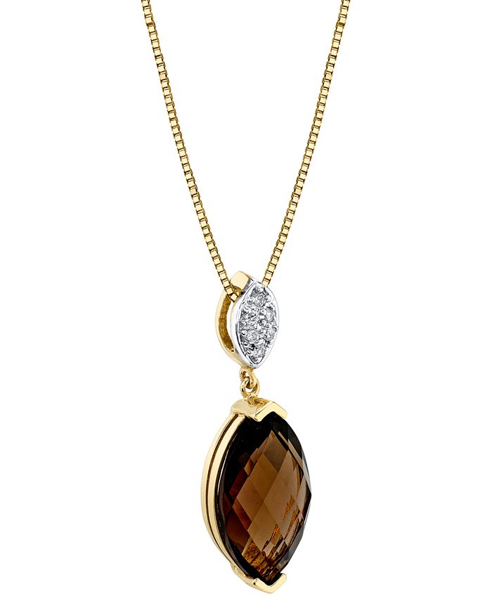 Macy's - Smoky Quartz (3 ct. t.w.) & Diamond (1/20 ct. t.w.) 18" Pendant Necklace in 14k Gold