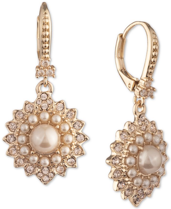 Marchesa Pavé & Imitation Pearl Cluster Drop Earrings - Macy's