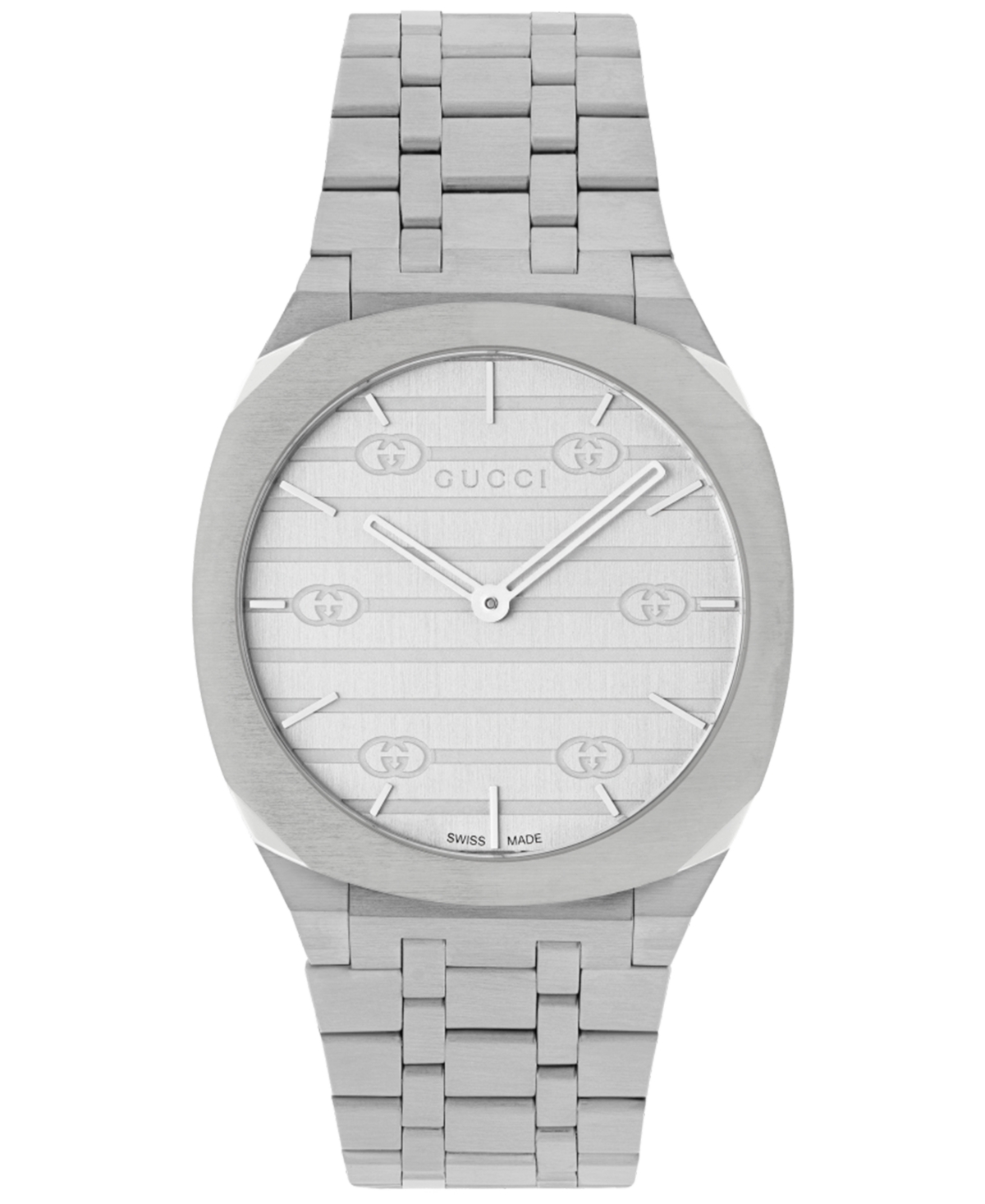Shop Gucci Women's Swiss 25h Stainless Steel Bracelet Watch 34mm In Silver