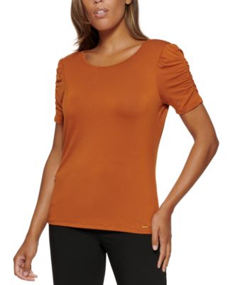 Calvin Klein - Ruched Short Sleeve Cotton Top