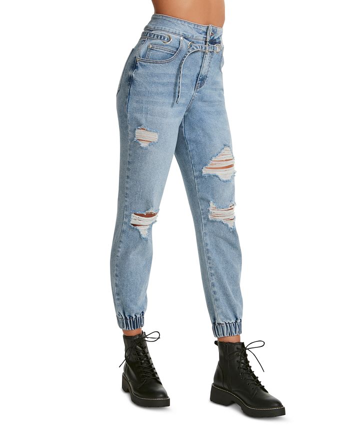 Madden Girl Juniors' Ripped Belted Jogger Jeans Macy's