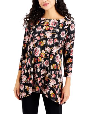 JM Collection Petite Printed 3/4-Sleeve Tunic, Created for Macy's - Macy's