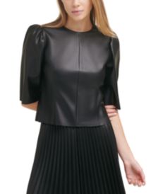 Faux Leather Puff Sleeve Top