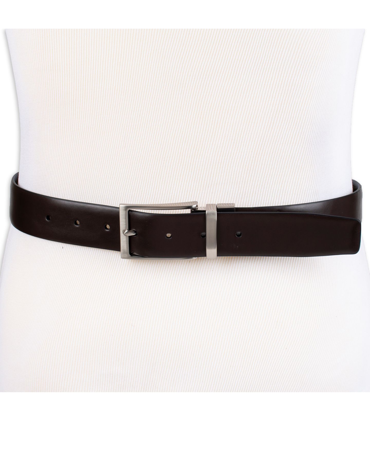 Мужской ремень Calvin Klein 35MM Two-In-One Feather Edge Reversible Dress Belt, цвет: Чёрный / Коричневый — фото 7