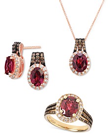 Raspberry Rhodolite Pendant Necklace, Ring, & Earrings Jewelry Collection in 14k Rose Gold